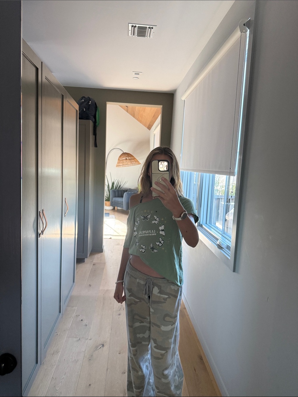 Green Butterfly Graphic Crop Tee by
